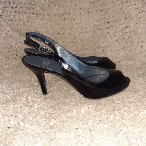 STUART WEITZMAN-Black Patent Leather Peep Toe-Stiletto-Sz 8-Excellent - Picture 3 of 6